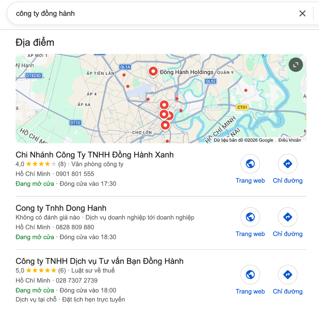 Kết quả tìm kiếm công ty đồng hành
